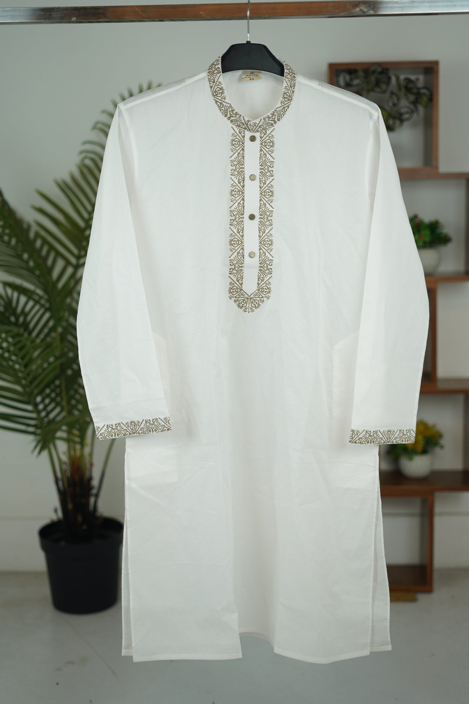 Fashion Bhai Premium White Pure Cotton Embroidered Punjabi - Image 2