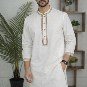 Fashion Bhai Pure Suti White Classic Embroidered Punjabi