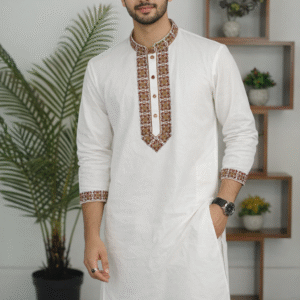 Fashion Bhai Pure Suti White Embroidered Premium Punjabi